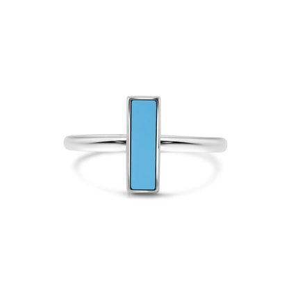 925 Sterling Silver Rhodium Plated Turquoise Stone Bar Ring