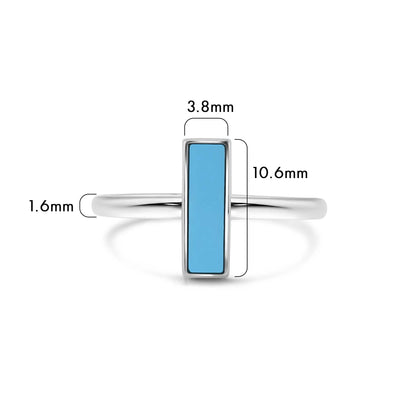925 Sterling Silver Rhodium Plated Turquoise Stone Bar Ring