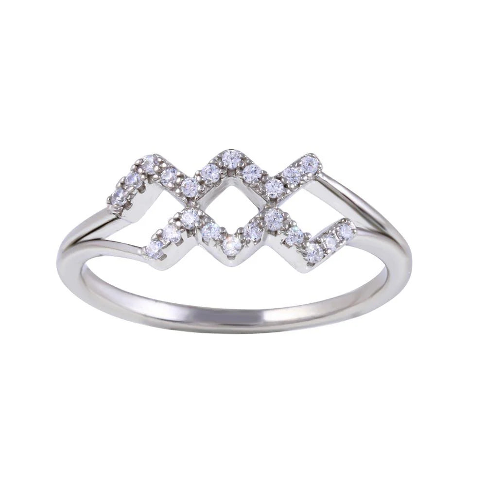 925 Sterling Silver Rhodium Plated Aquarius CZ Zodiac Sign Ring