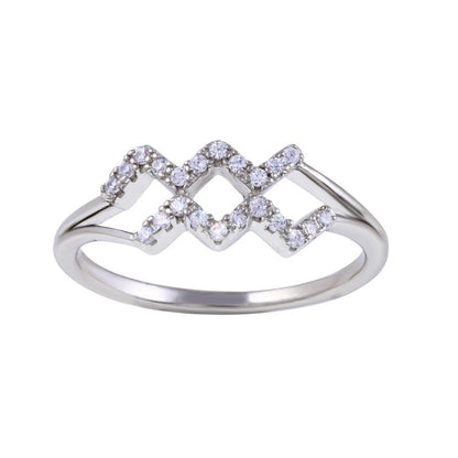 925 Sterling Silver Rhodium Plated Aquarius CZ Zodiac Sign Ring