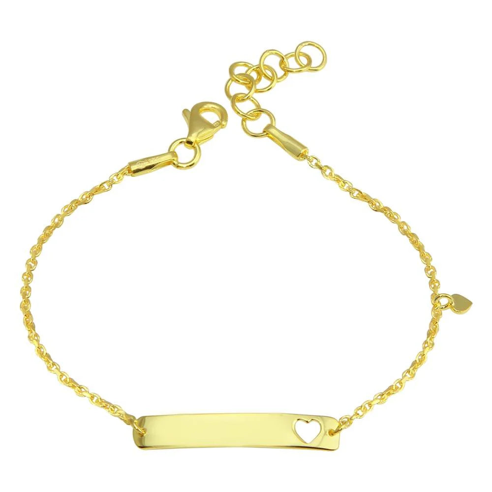 925 Sterling Silver Gold Plated Dangling Heart Baby ID Bracelet