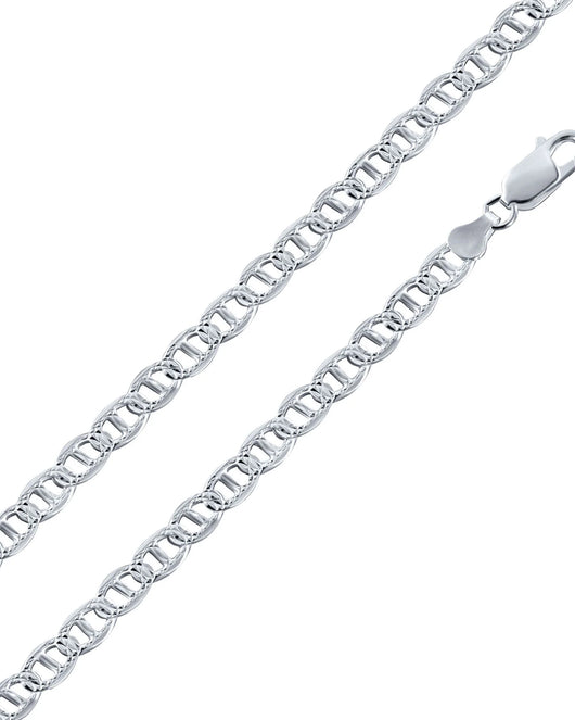 925 Sterling Silver Flat Marina 1 Sided 180 Diamond Cut 7.5mm Chain or Bracelet