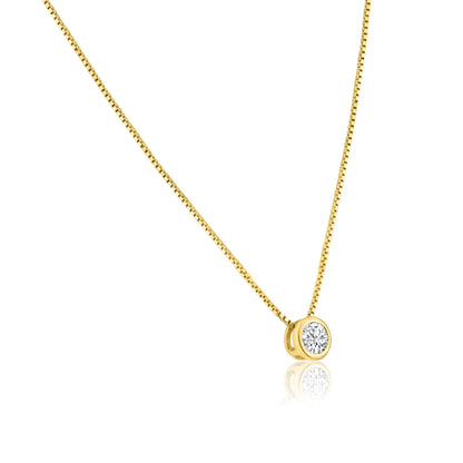 925 Sterling Silver Gold Plated Round Solitaire Necklace