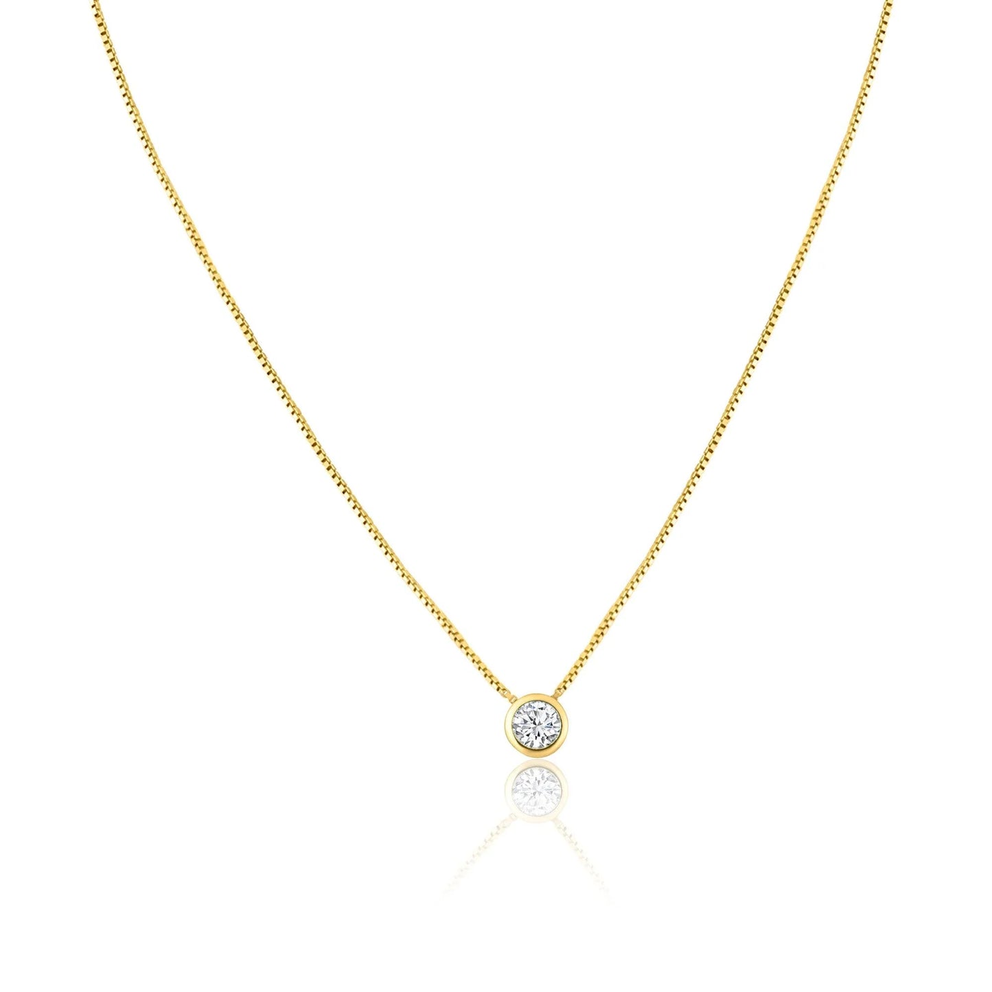 925 Sterling Silver Gold Plated Round Solitaire Necklace