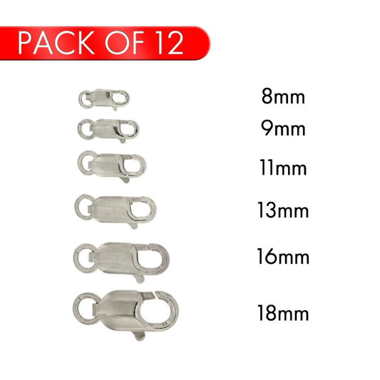 925 Sterling Silver Rhodium Plated Lobster Clasp  (PK of 12)