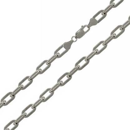 925 Sterling Silver Rhodium Plated  Wide Oval D Cut Link Paperclip 5mm Chain or Bracelet