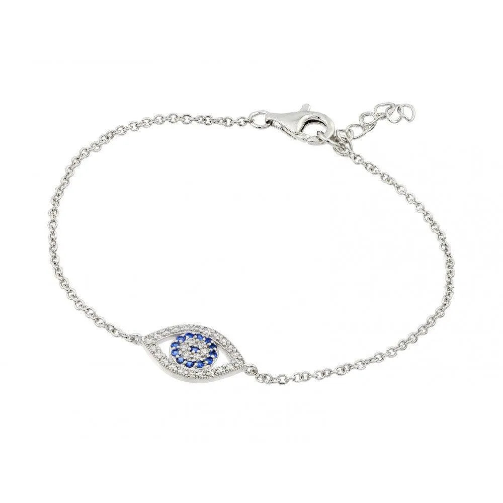 925 Sterling Silver Rhodium Plated CZ Evil Eye Bracelet