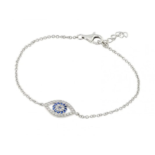 925 Sterling Silver Rhodium Plated CZ Evil Eye Bracelet