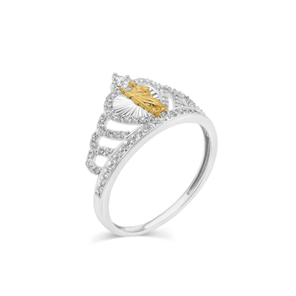 925 Sterling Silver Two-Tone Plated Saint Jude Crown Heart 18.4mm x 11.2mm Ring