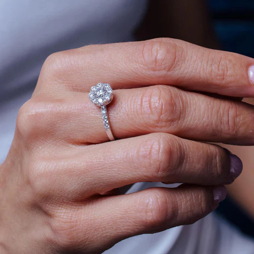 925 Sterling Silver Rhodium Plated Spinning Engagement CZ Encrusted Ring