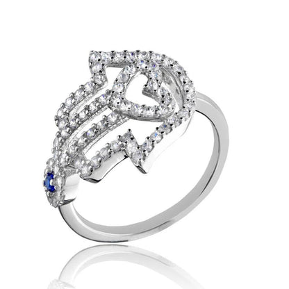 925 Sterling Silver Rhodium Plated Heart Hamsa and Evil Eye with CZ