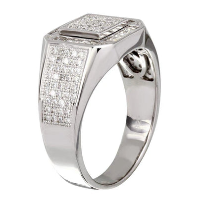 925 Sterling Silver Rhodium Plated Men's Square CZ Ring