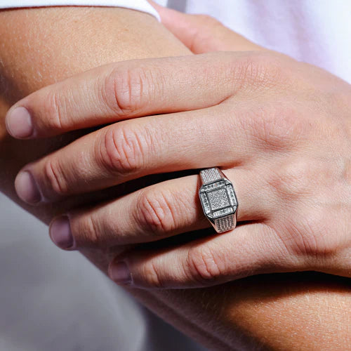 925 Sterling Silver Rhodium Plated Men's Square CZ Ring