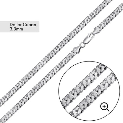 925 Sterling Silver Dollar Cuban Chain 3.3mm