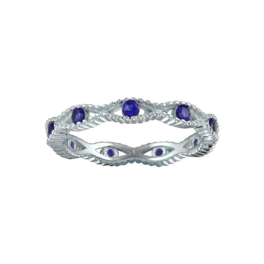 925 Sterling Silver  Rhodium Plated Intersecting Waves Blue CZ Ring