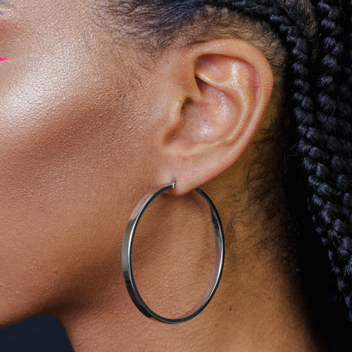 925 Sterling Silver Rhodium Plated Electroforming Flat 4mm Hoop Earrings
