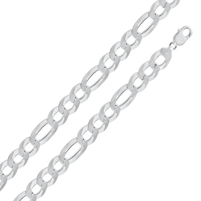 925 Sterling Silver Figaro 350 Chain or Bracelet 14mm