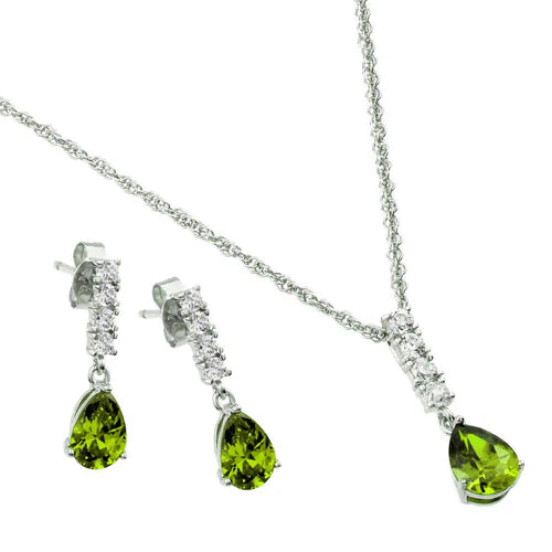 925 Sterling Silver Rhodium Plated Teardrop CZ Dangling Matching Set