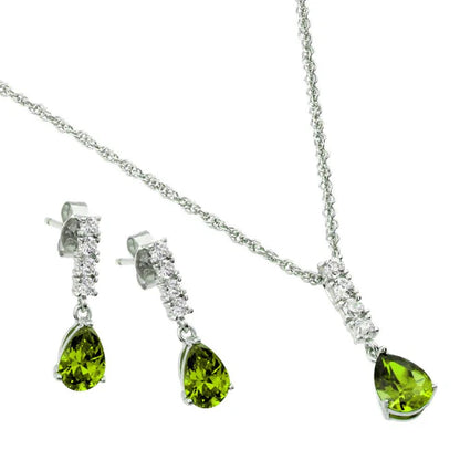 925 Sterling Silver Rhodium Plated Teardrop CZ Dangling Matching Set