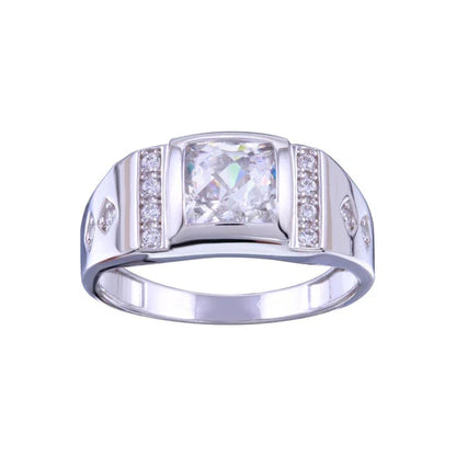 925 Sterling Silver Rhodium Plated Men's Square CZ Ring