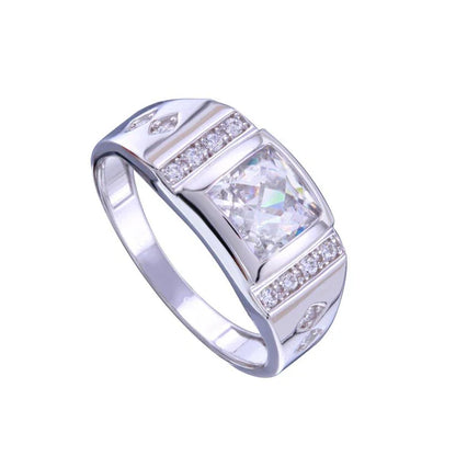925 Sterling Silver Rhodium Plated Men's Square CZ Ring