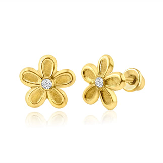 14 Karat Yellow Gold Daisy Screw Back Earring