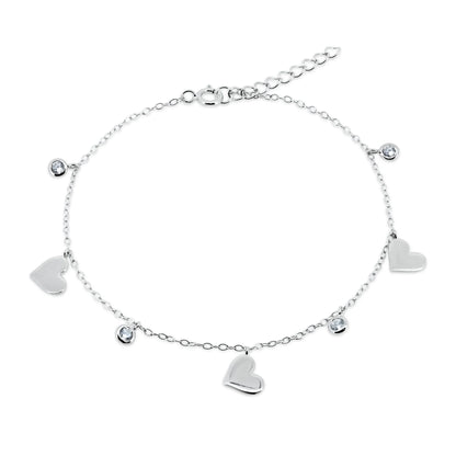 925 Sterling Silver  CZ Small Hearts Bracelet