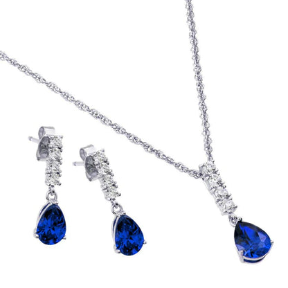 925 Sterling Silver Rhodium Plated Teardrop CZ Dangling Matching Set