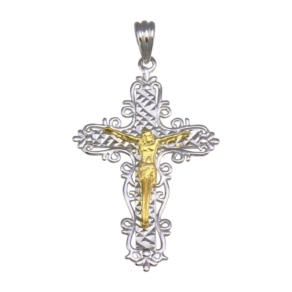 925 Sterling Silver Two-Tone Plated Crucifix Cross Pendant