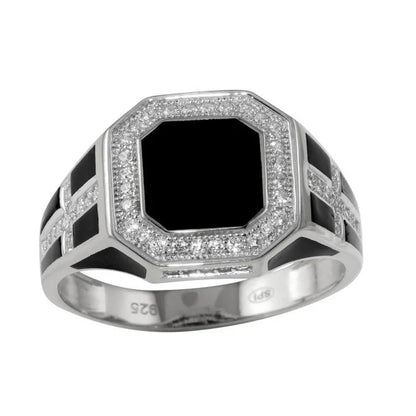 925 Sterling Silver Rhodium Square Cross Ring with CZ