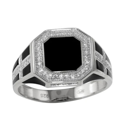 925 Sterling Silver Rhodium Square Cross Ring with CZ