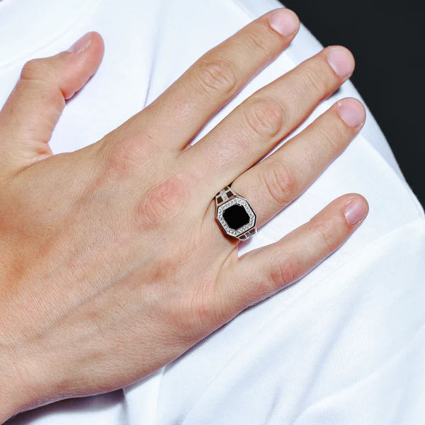 925 Sterling Silver Rhodium Square Cross Ring with CZ