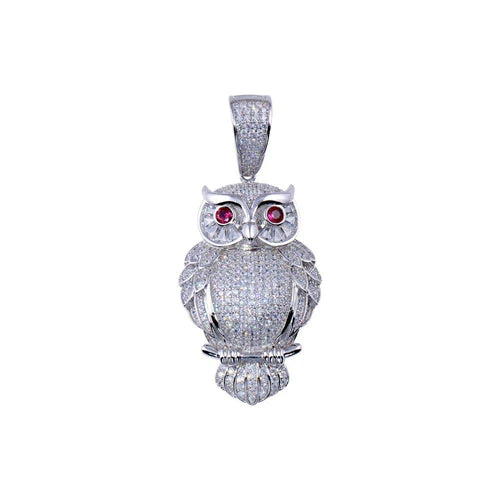 925 Sterling Silver Rhodium Plated CZ Owl Hip Hop Pendant