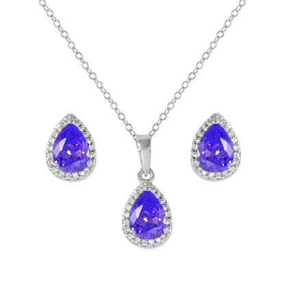 925 Sterling Silver Rhodium Plated Pear Birthstone Set