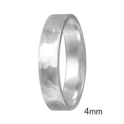 925 Sterling Silver High Polished Hand Hammered Wedding Band Flat Ring
