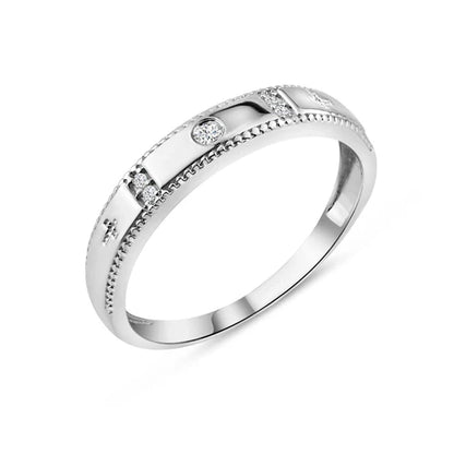 925 Sterling Silver Rhodium Plated Round CZ Cross Shank Design Ring