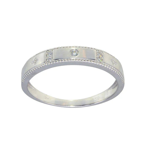 925 Sterling Silver Rhodium Plated Round CZ Cross Shank Design Ring