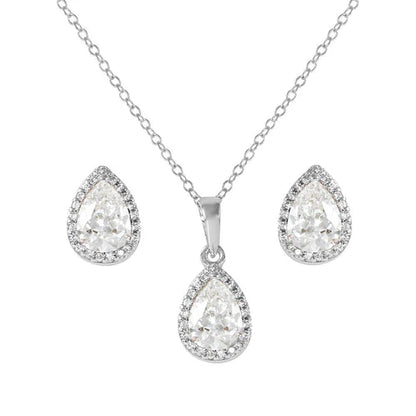 925 Sterling Silver Rhodium Plated Pear Birthstone Set