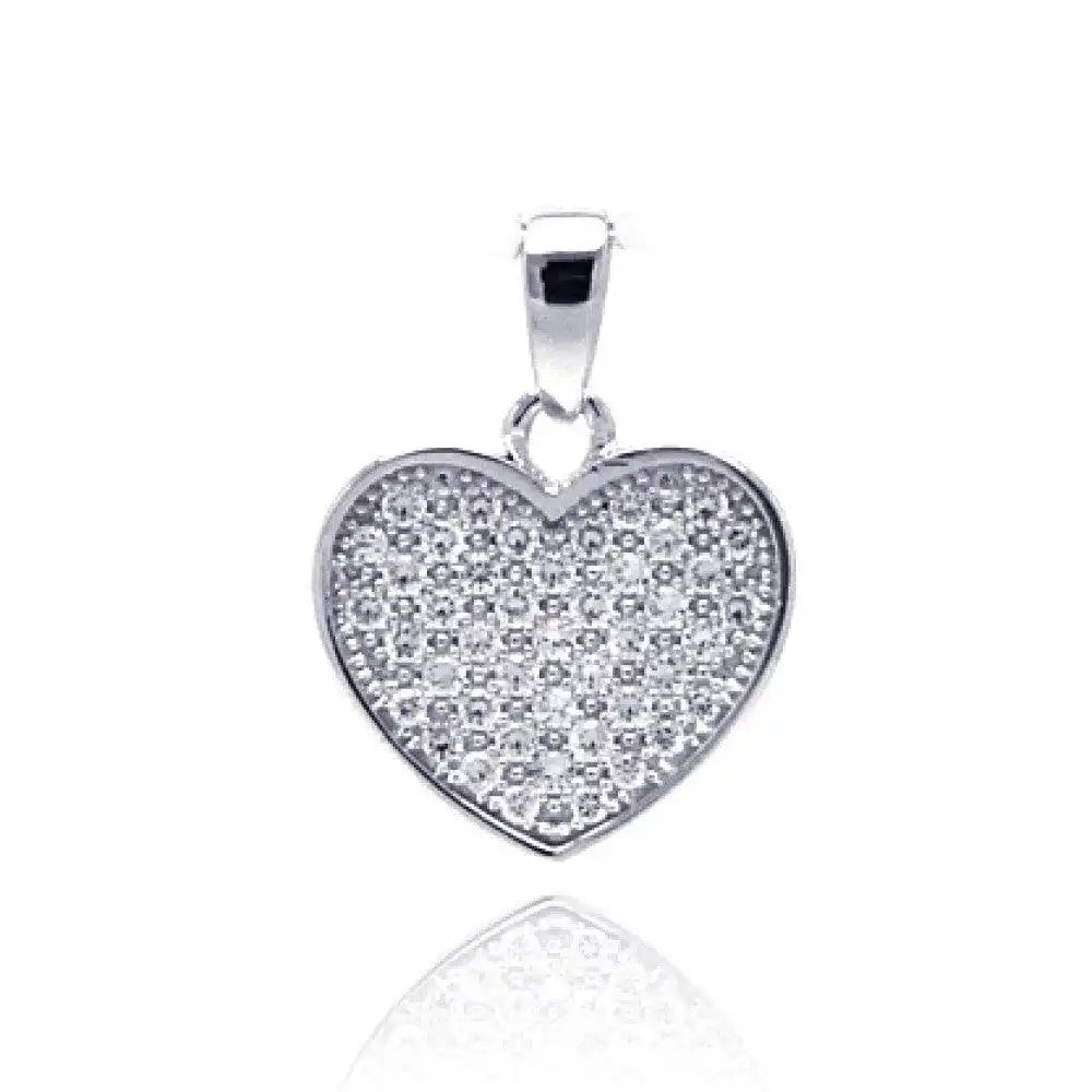 925 Sterling Silver Rhodium Plated Heart CZ Dangling Pendant
