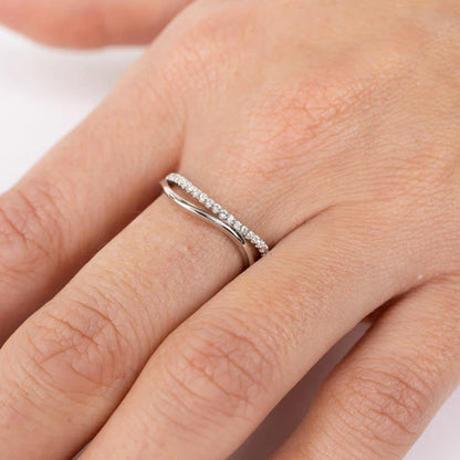 925 Sterling Silver Rhodium Plated Double Wave CZ Ring