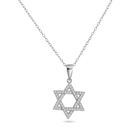 925 Sterling Silver  Rhodium Plated Hebrew Star CZ Dangling Pendant