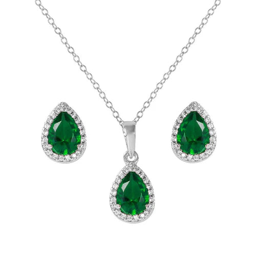 925 Sterling Silver Rhodium Plated Pear Birthstone Set