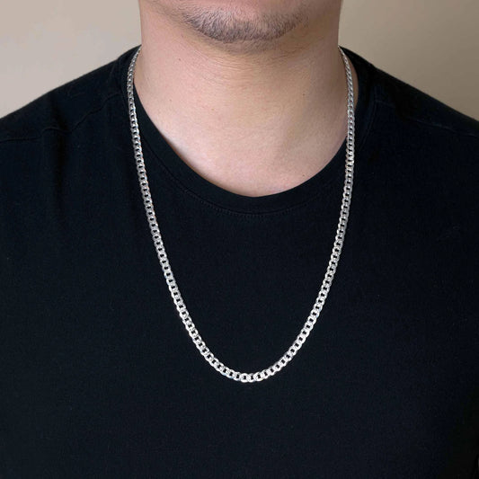 Silver Curb 150 1 Side Diamond Cut 1 Side Plain Chain or Bracelet 5.2mm