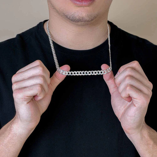 Silver Curb 250 1 Side Diamond Cut 1 Side Plain Chain or Bracelet 8.9mm