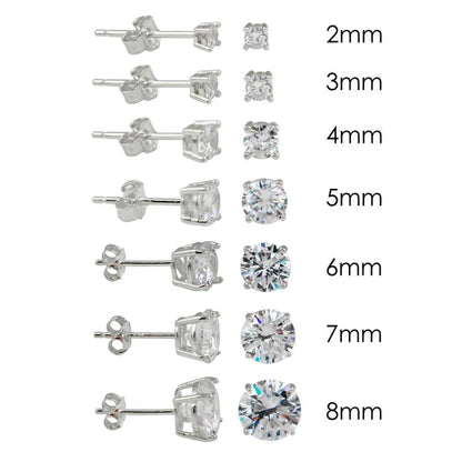 925 Sterling Silver Rhodium Plated  Round Basket Clear CZ Stud Earring