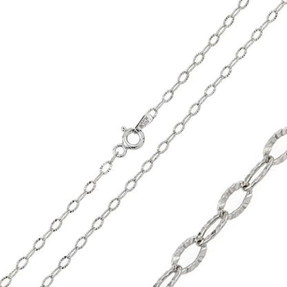 925 Sterling Silver Rhodium Plated Wide Oval Diamond Cut Link 040 Chain 2.4mm