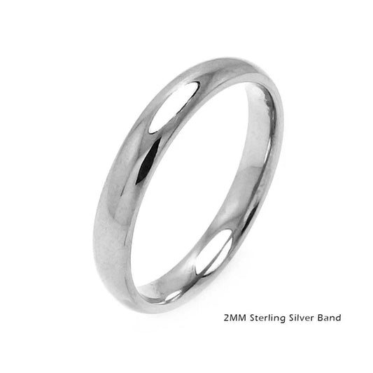 925 Sterling Silver High Polished  Plain Wedding Band Round Ring