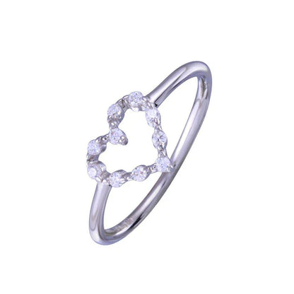 925 Sterling Silver Rhodium Plated Heart Clear CZ Ring