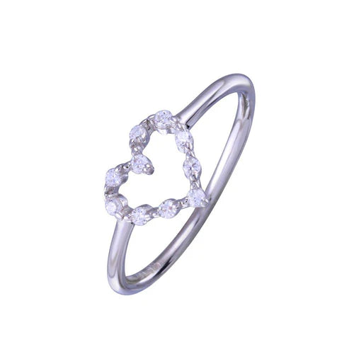 925 Sterling Silver Rhodium Plated Heart Clear CZ Ring