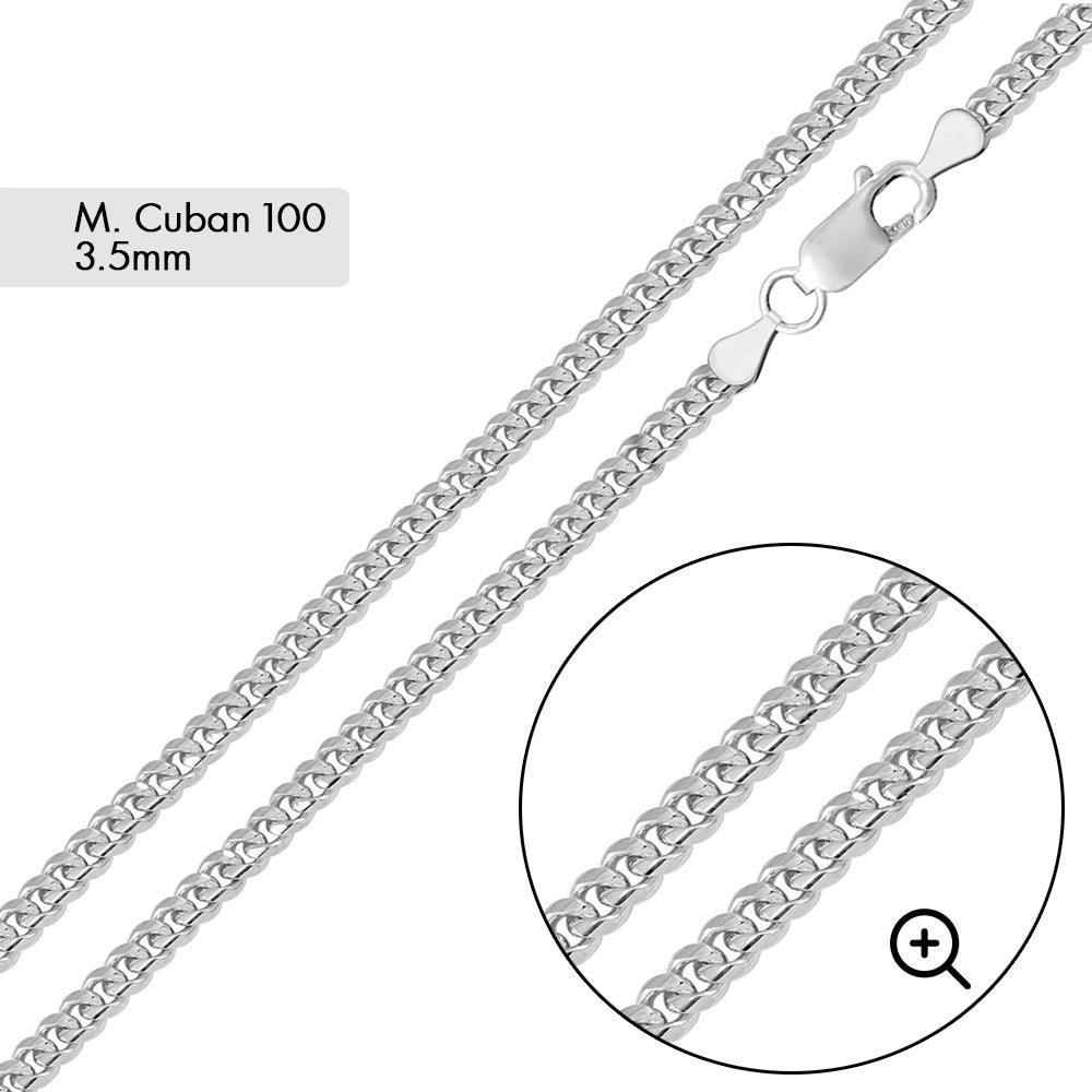 925 Sterling Silver Rhodium Plated Miami Cuban 100 Chain Link 3.5mm